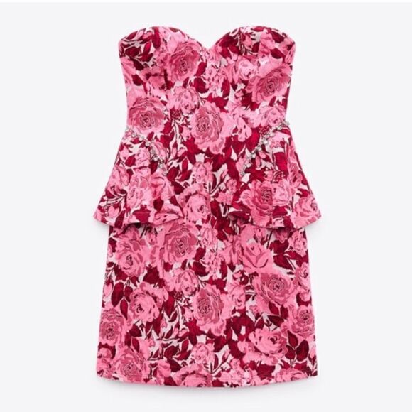 NEW ZARA Floral Jacquard Mini Dress - Picture 1 of 5